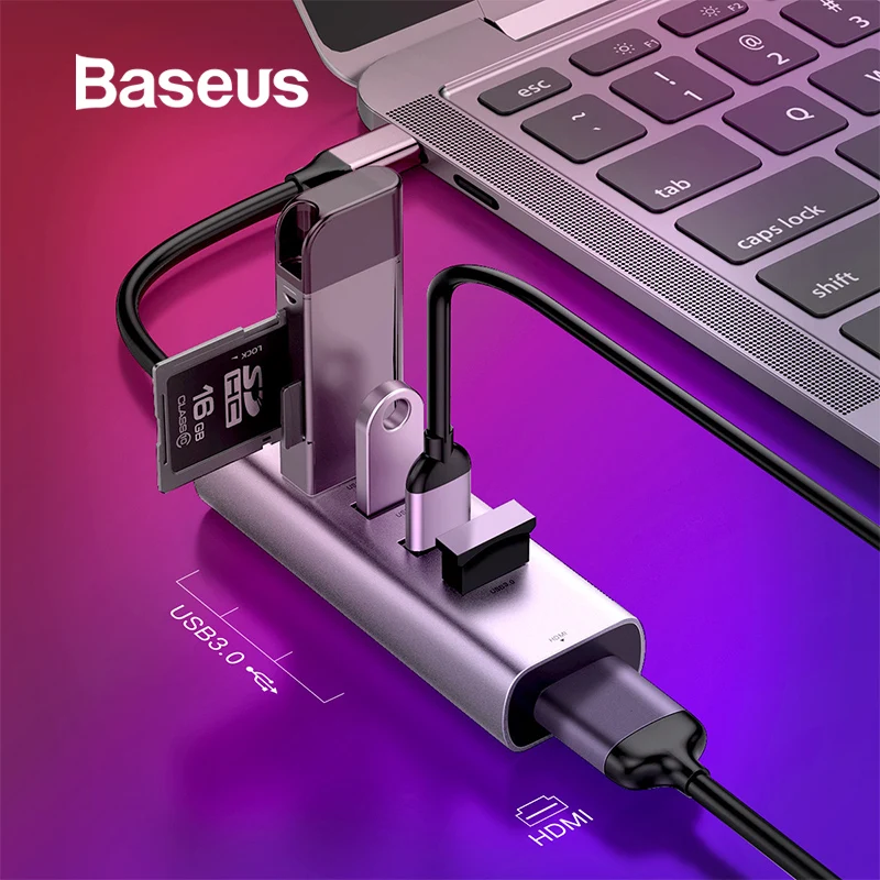 Pаспродажа Baseus Mulit font b USB b font C концентратор на 3,0 font b USB b font разветвитель HDMI для MacBook Pro type C концентратор RJ45 font b USB b font адаптер для huawei mate 10 20 samsung S9 S10