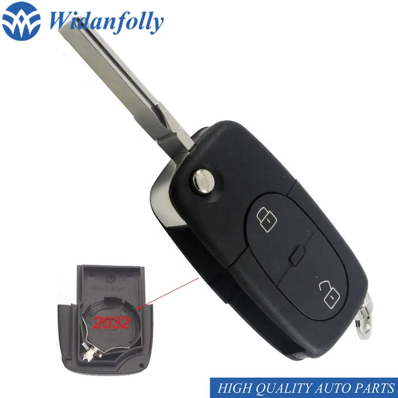 

Widanfolly 2 Button Folding Flip Remote Key Shell With CR2032 Big Battery Holder HU66 Blade For A2 A3 A4 A6 A8 TT