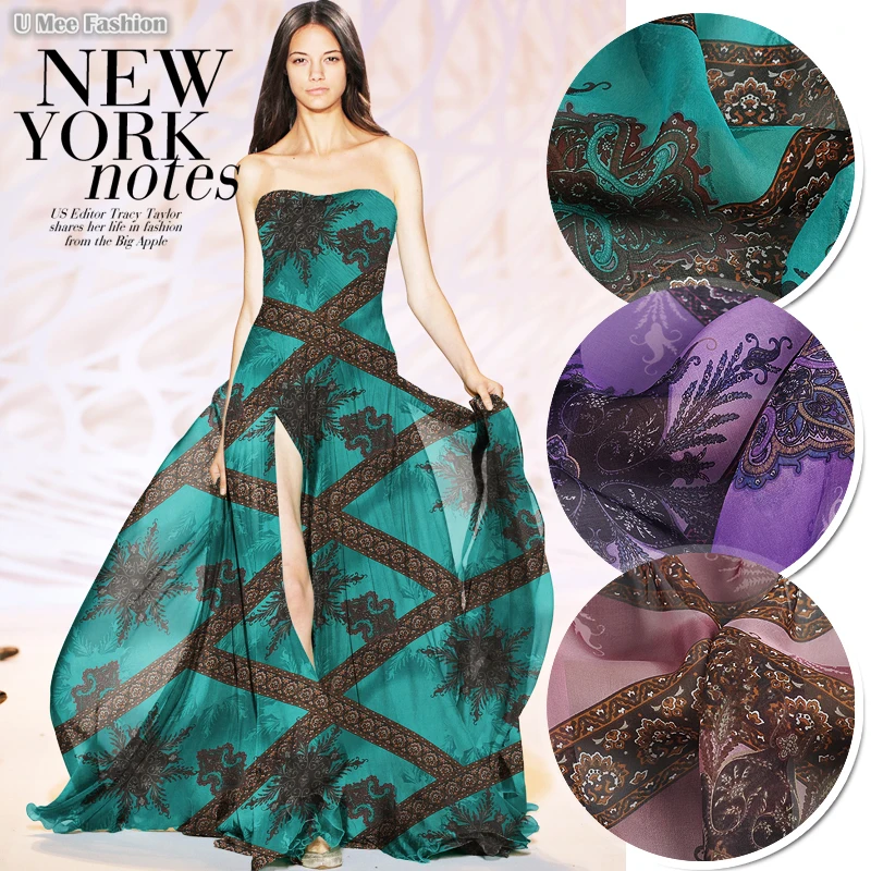 

SC093 100% Silk Chiffon/Persian Style/Silk Fabric Mulberry Silk Thin Transparent/Width 1.48yd Thickness 6mm