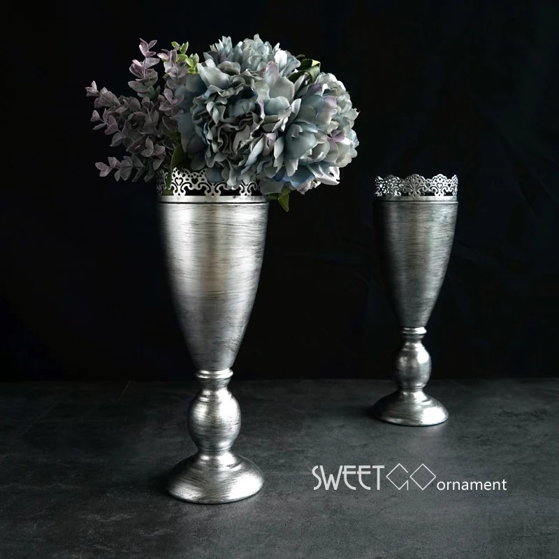European Vintage silver vases home decor 33*11cm party supplier Dried