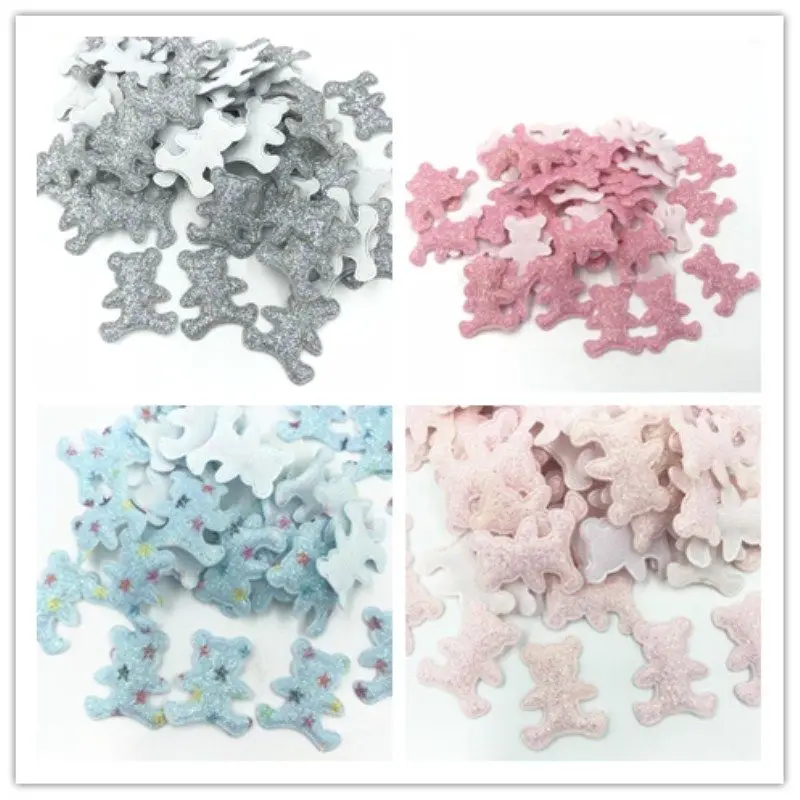 

DIY 100pcs Bear Patches glitter Felt Appliques clothes Sewing Supplies 30mm