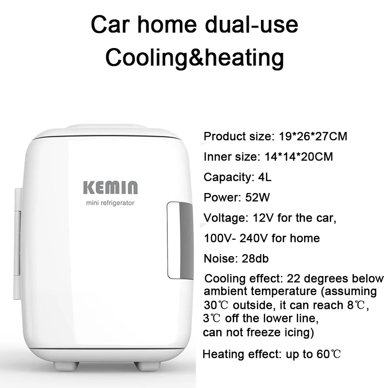 Kemin 4L мини холодильники охлаждения и отопления автомобиля дома двойного назначения кулер коробка портативный холодильник кемпинг автомобиль холодильник маленький холодильник - Цвет: White dual-use