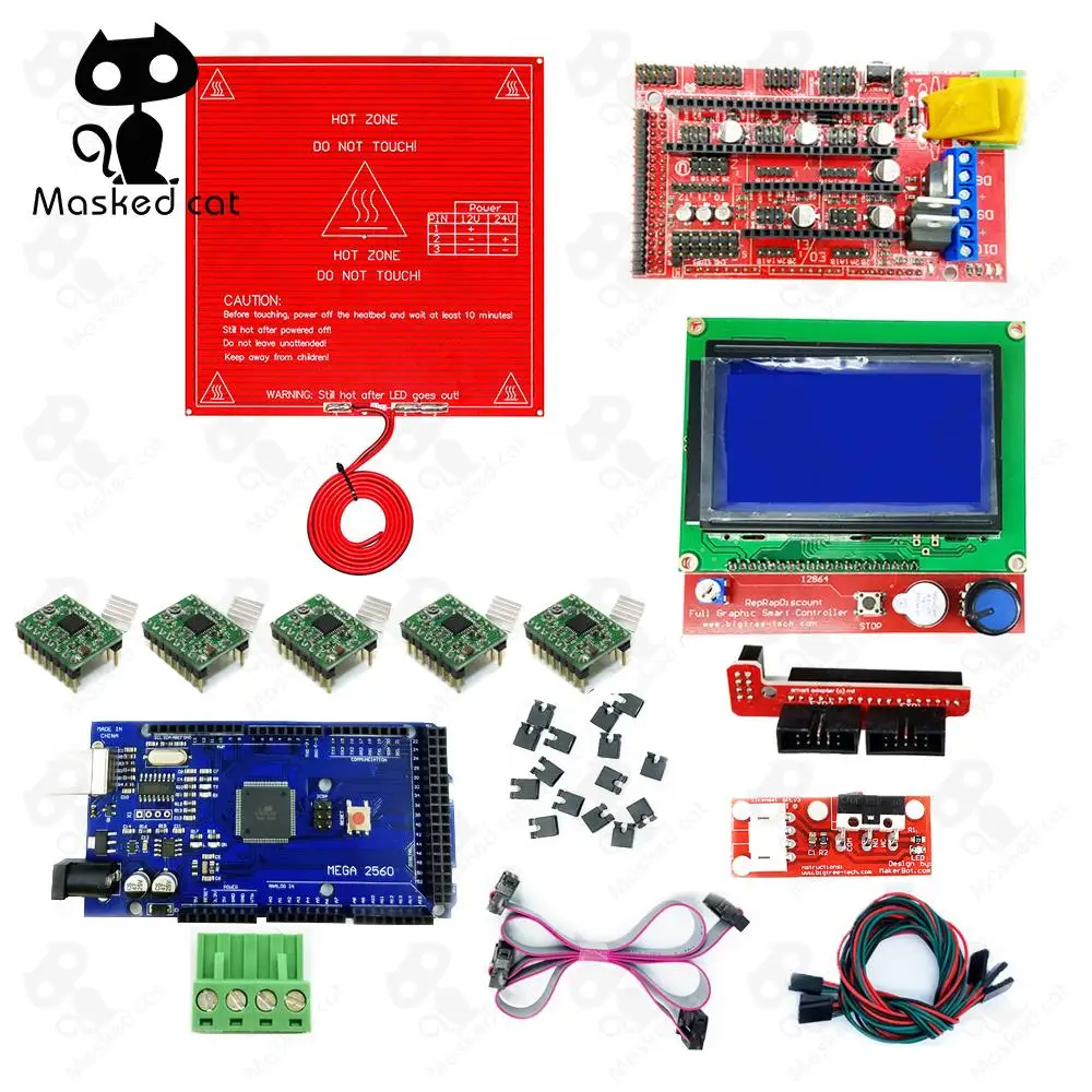 

3D Printer parts Reprap Ramps 1.4 Kit With Mega 2560 R3+Heatbed MK2B+12864 LCD Controller+A4988 Driver+Endstops+Cables