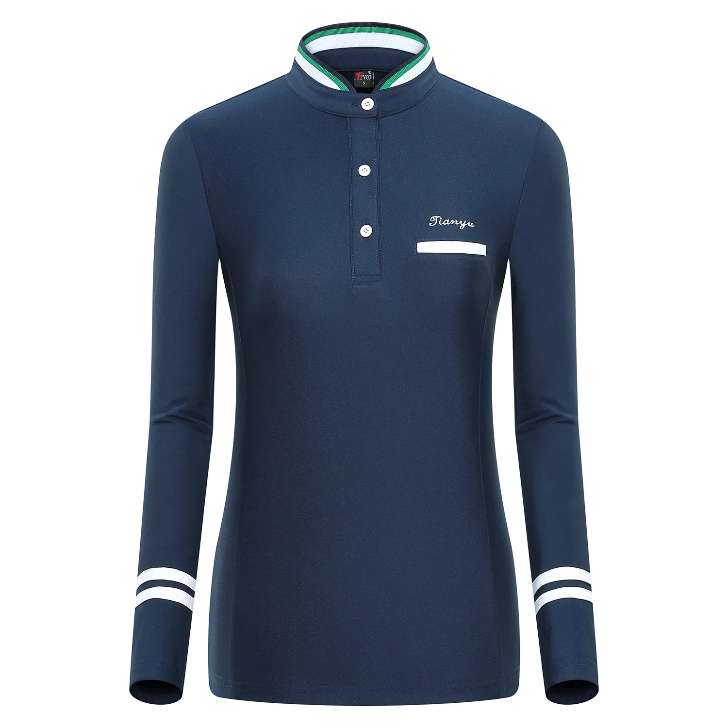 Женская футболка с длинным рукавом для тренировок по гольфу, женская футболка на пуговицах с воротником-стойкой для игры в гольф, теннисная одежда, тренировочная рубашка D0691 - Цвет: Синий