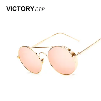 

VictoryLip Fashion 2016 Women Brand Designer Metal Sun Glasses Men Round Coating Vintage Retro Eyewear Lenes Sunglasses Oculos