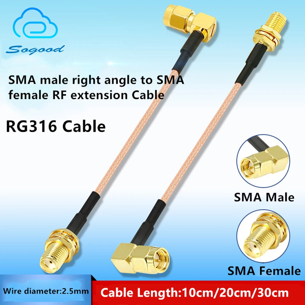 

SMA male right angle to SMA female RF Coax Pigtail extension Cable RG316 line GPS GSM routing antenna transfer cable