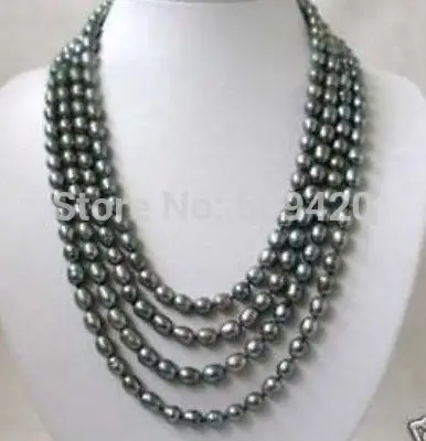 

Free Shipping 100'' Genuine south sea Black gray Pearl Necklace