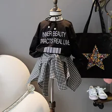 Новинка года; сезон осень; платье с длинными рукавами из двух предметов для девочек