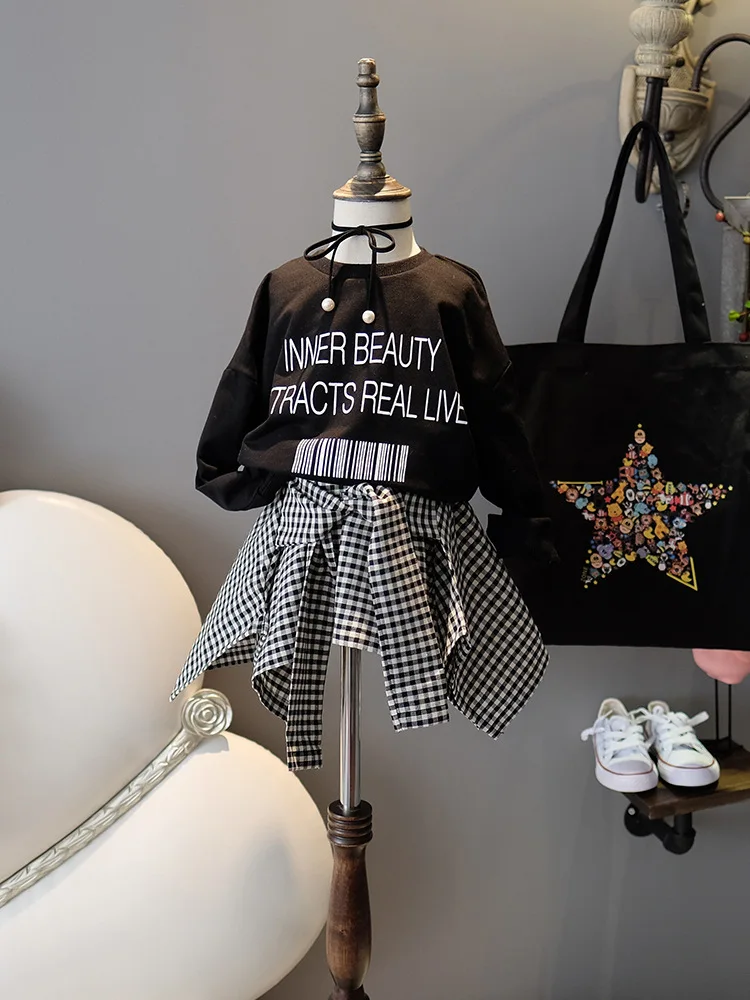 

2018 New Autumn Item Girl Fake Two Pieces Long Sleeve Dress