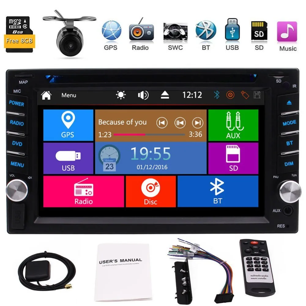 EinCar 6 2 ''двойной Din в тире Автомобильный CD dvd-плеер GPS стерео радио FM AM AUX USB +