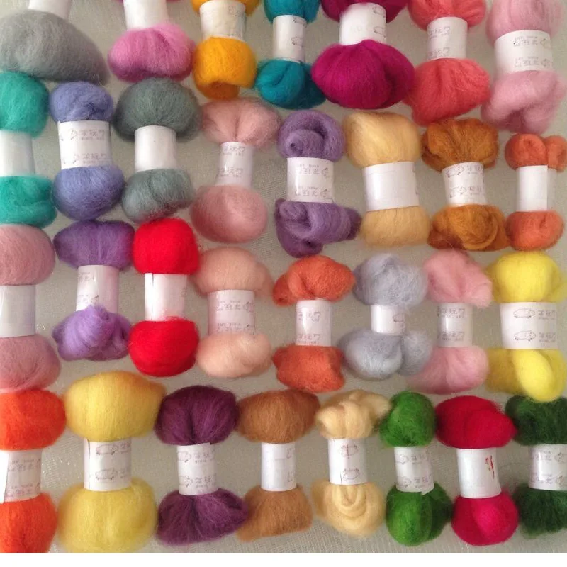 Mix 60 different Light and dark Colors Merino Wool Fibre Roving For Needle Felting Hand Spinning DIY Fun Doll Needlework 5g/bag