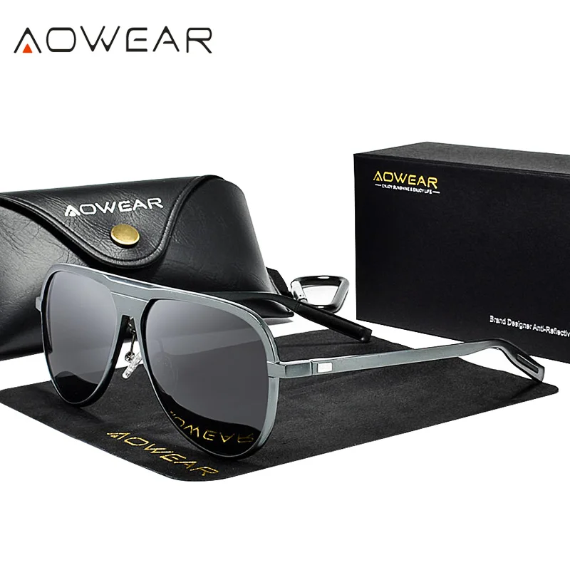AOWEAR, Ретро стиль, солнцезащитные очки, мужские, поляризационные, алюминиево-магниевое покрытие, зеркальные очки, Роскошные, брендовые, дизайнерские, солнцезащитные очки для мужчин, M8675 - Цвет линз: Gray