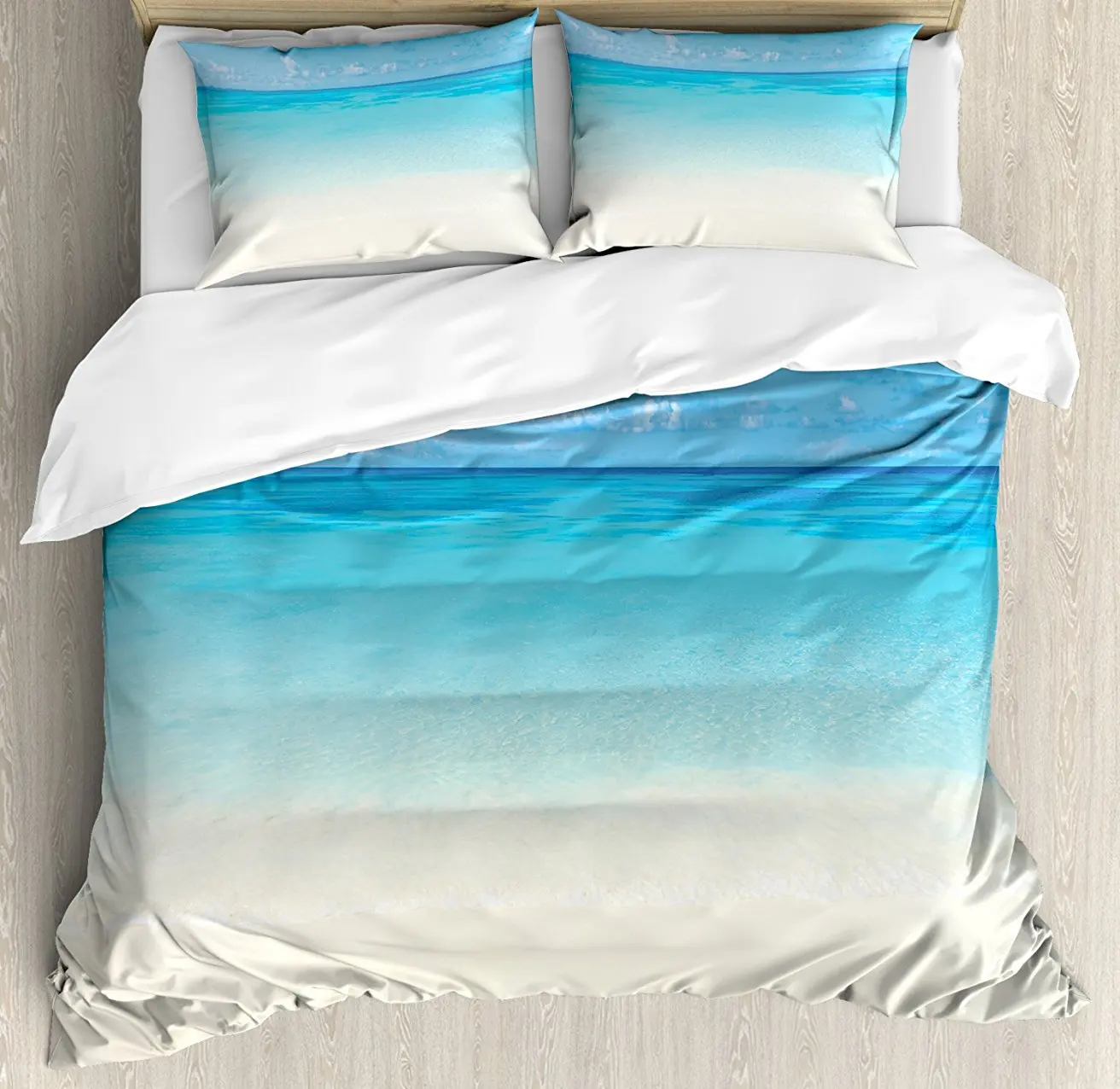 

Duvet Cover Set Paradise Beach in Tropical Caribbean Sea with Sky View Calm Beach House Theme, 4 Piece Bedding Set