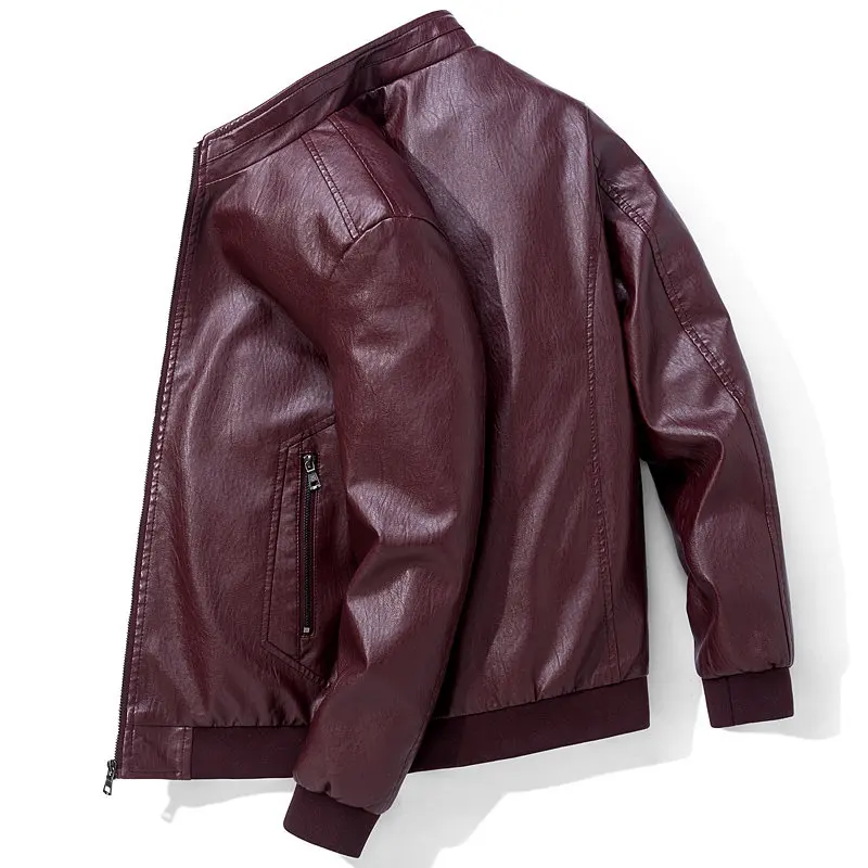 BOLUBAO Мужская зимняя кожаная куртка из искусственной кожи, одноцветная мотоциклетная деловая Мужская куртка, ветрозащитная мужская кожаная куртка, пальто - Цвет: Wine Red