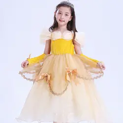 Рождество принцесса Белль платья подростковые вечерние Аврора платье принцессы Детский костюм для детей Одежда Розовый, желтый цвет для