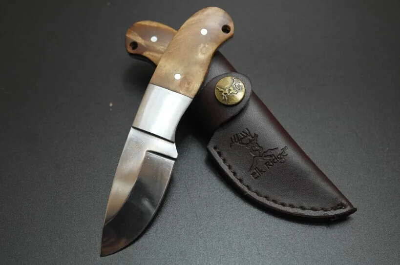 

New in knife shadow Wooden handle Outdoor Camping knife Portable Survival Hunting knives with leather sheath knives fixed blade