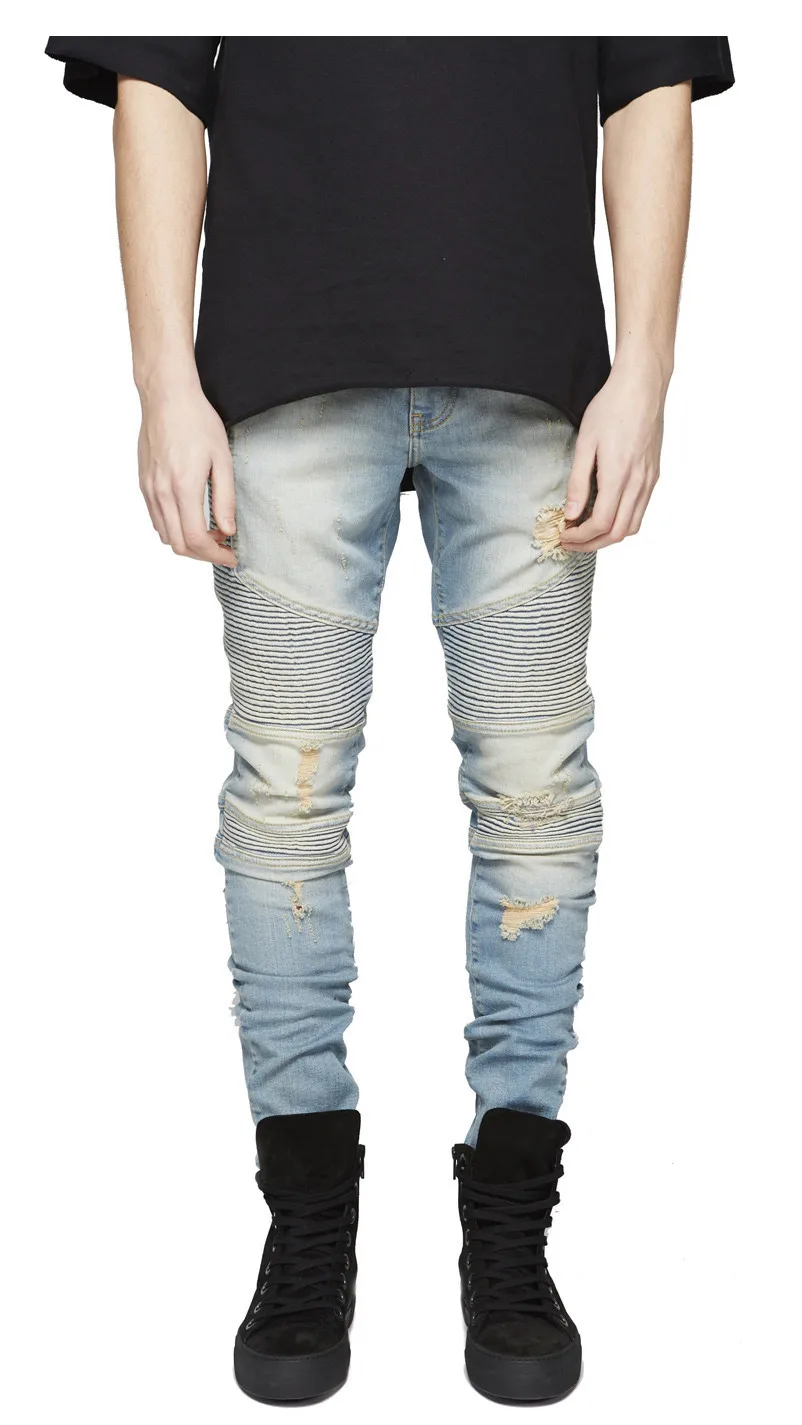 

Biker Jeans pleated locomotive nostalgic slim jeans