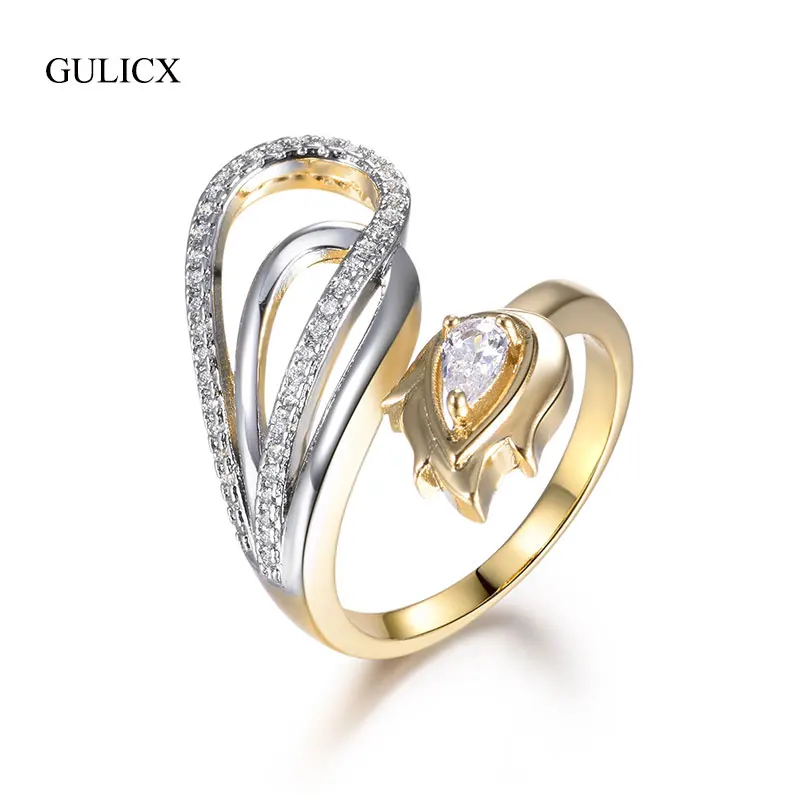 

GULICX Unique Flower Shaped Women Resizable Rings Gold-Color CZ Zircon Female Anniversary Engagement Ring Fashion Jewelry GLR695