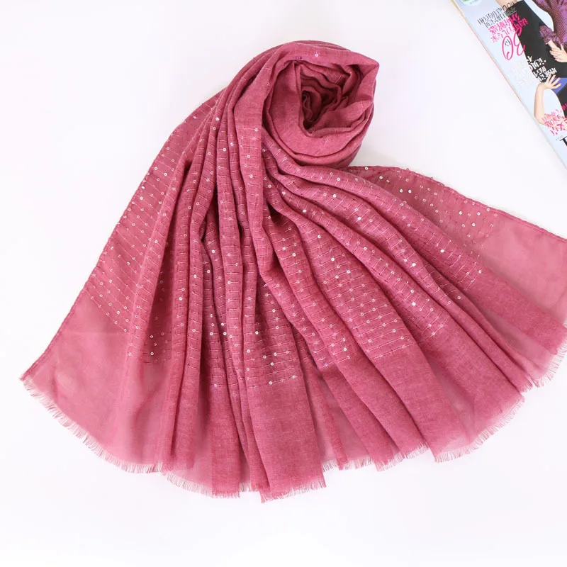 

1pc Plain Color Women Scarves Muslim Hijabs Headscarf Glitter Sequins Stripe Islamic Turban Long Shawl Wraps Headscarf 190x90cm