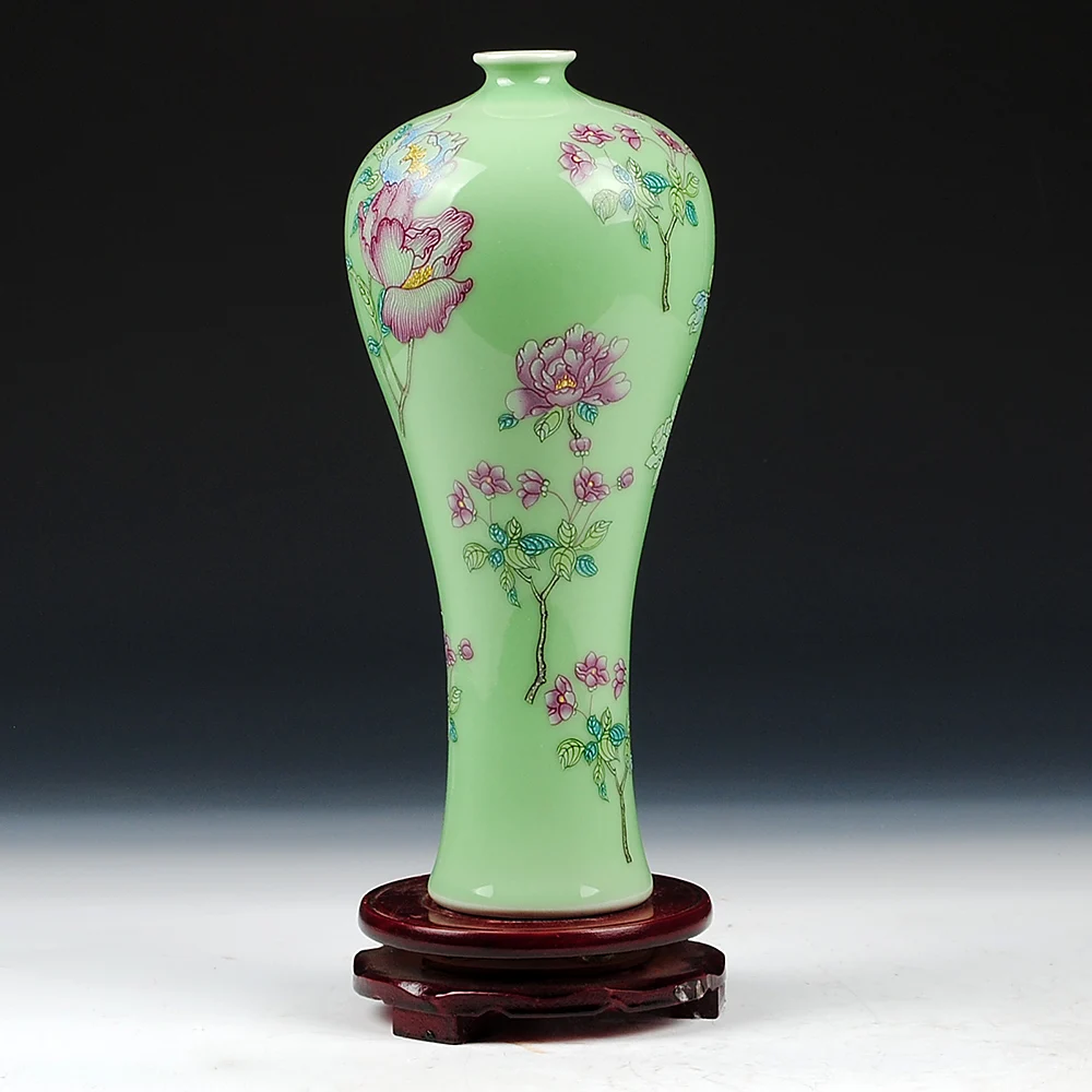 Антикварная ваза Jingdezhen Celadon пион предметы мебели зеленая глазурь Пион цветок исследование декоративно-прикладное искусство керамики