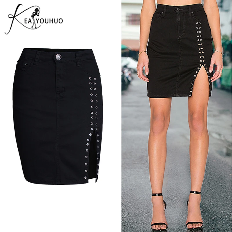 

2019 Summer Shorts Skirts For Womens Ripped Pencil Denim High Waist Jeans Woman Office Skirt Female Large Size Jeans Trousers