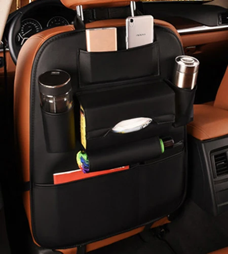 HuiER, 1 шт., высокая кожа, автомобильный стиль, сумка для хранения на заднее сиденье, органайзер, мульти-карман, контейнер для хранения, для укладки, для уборки, чехол для сиденья - Название цвета: Black