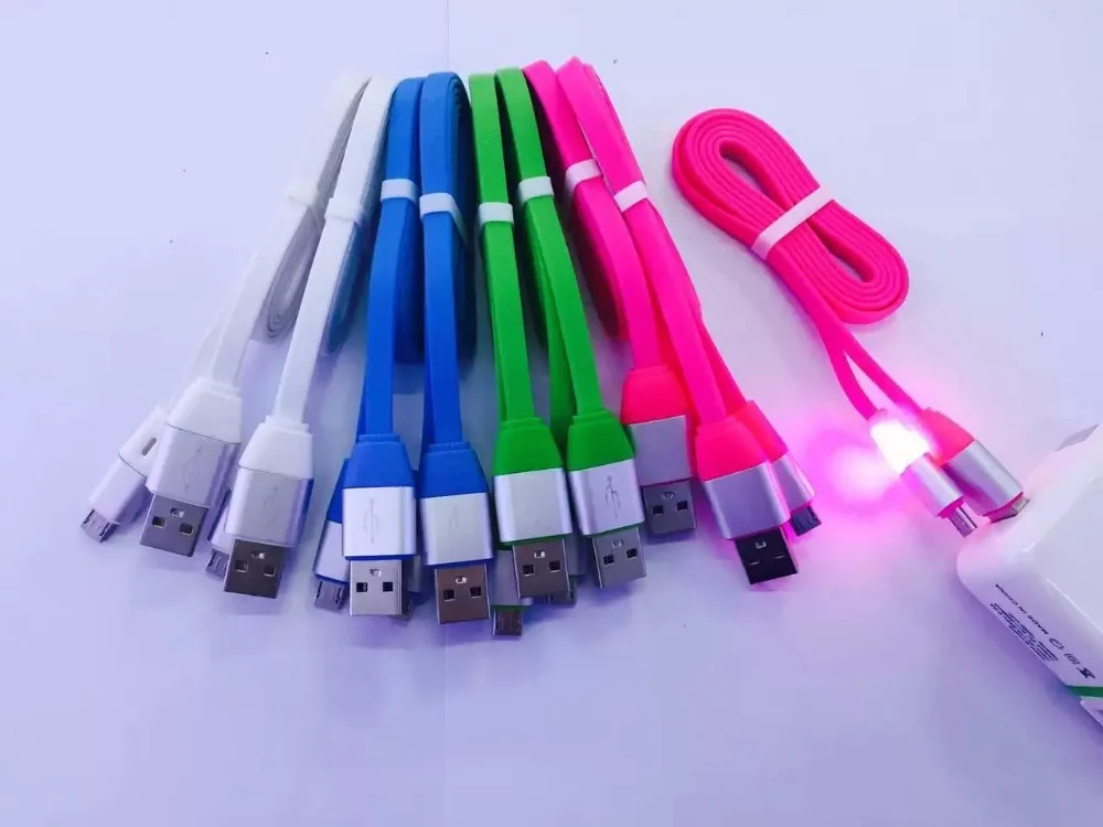 1m noodles Smile Mini Usb Cable Led Light Micro Charger Data Sync 8pin Flat For Apple iPhone 6 6Plus 5 5s 6S | Мобильные телефоны и