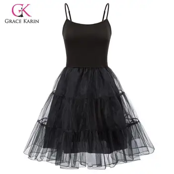 

Grace Karin Spaghetti Strap 2-Layer Voile Vintage Midi Dress Slip Petticoat Under Dress A-Line Tulle Party Dresses 2020 Summer