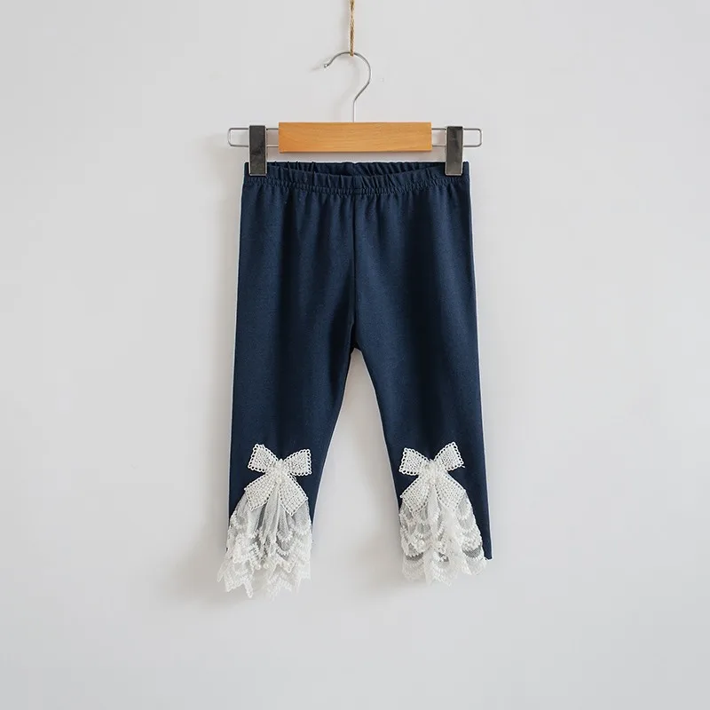 Леггинсы для девочек г. летняя стильная детская одежда детские сетчатые леггинсы до середины икры с кружевным бантом детские штаны размер 100-150