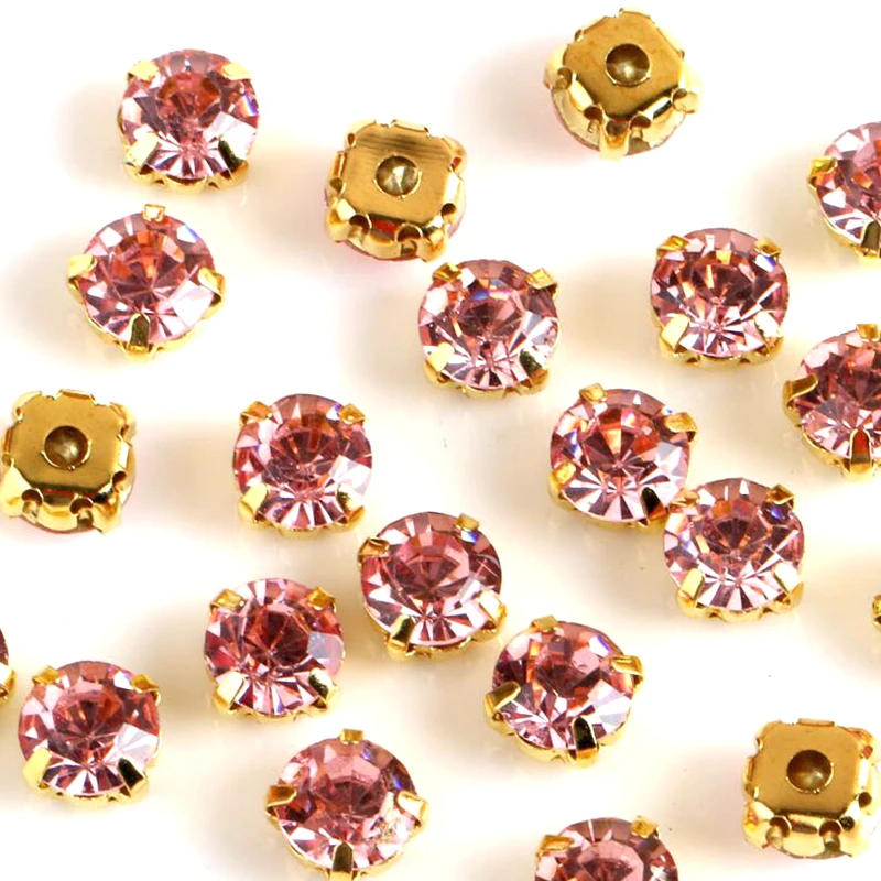 

Sew on Rhinestone Pink color all size 3mm/4mm/5mm/6mm/7mm silver Gold claw base crystal stones use for DIY accessories