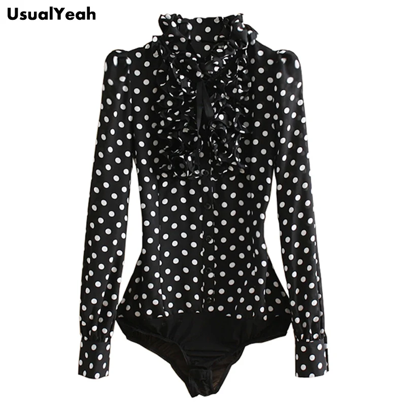 New Hot Fashion Korea Style Vintage Chiffon Polka Dots Women's Body Blouse Tops Shirt Stand Collar