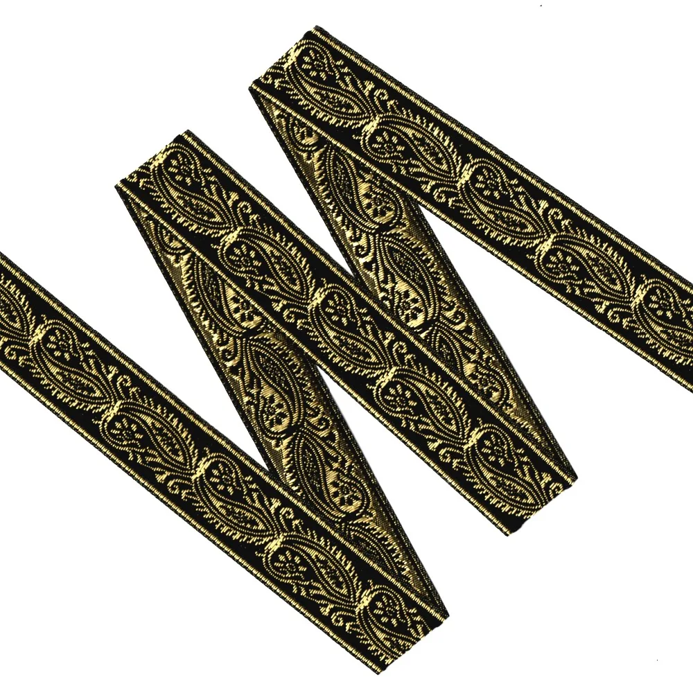 

ZERZEEMOOY 1 inch 25MM 10YARD/LOT Woven Jacquard Ribbon Black Background Gold Paisley Pattern MZZD18121404