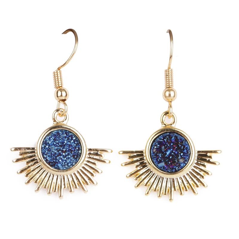 New Design Fashion Jewelry Metal Natural Druzy Stone Goldplating