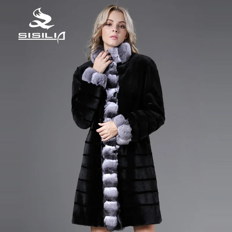 SISILIA 2016 Зимние женщин Подлинная Китай Норки Рекс кролик Шиншилла Шубы Настоящее