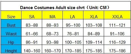 Dance costume adult size chart (CM)