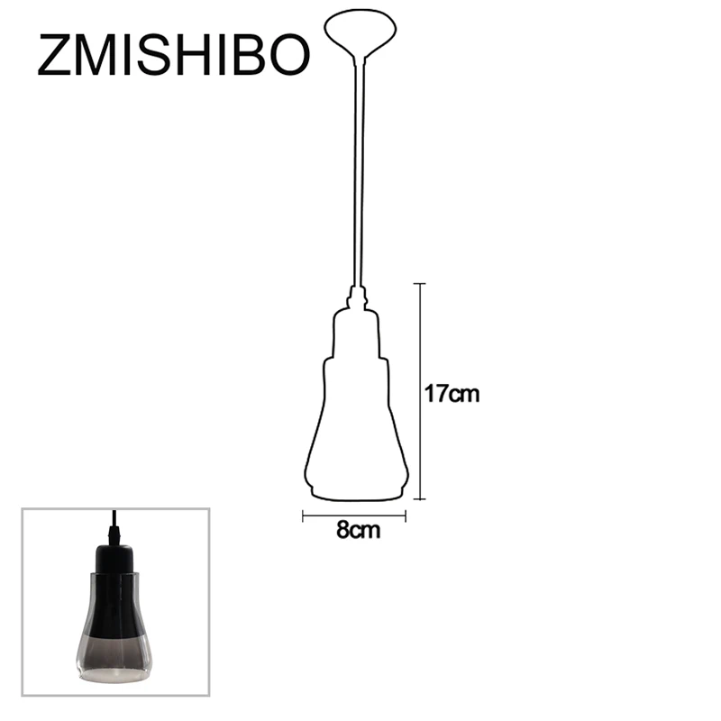 Type 1 Стеклянная Подвесная лампа ZMISHIBO в европейском стиле, 100-240 В, E27, розетка, одинарная, Дымчатая, серая, на потолок, для бара, столовой, стола, спальни, 5 Вт - Цвет корпуса: Type 1