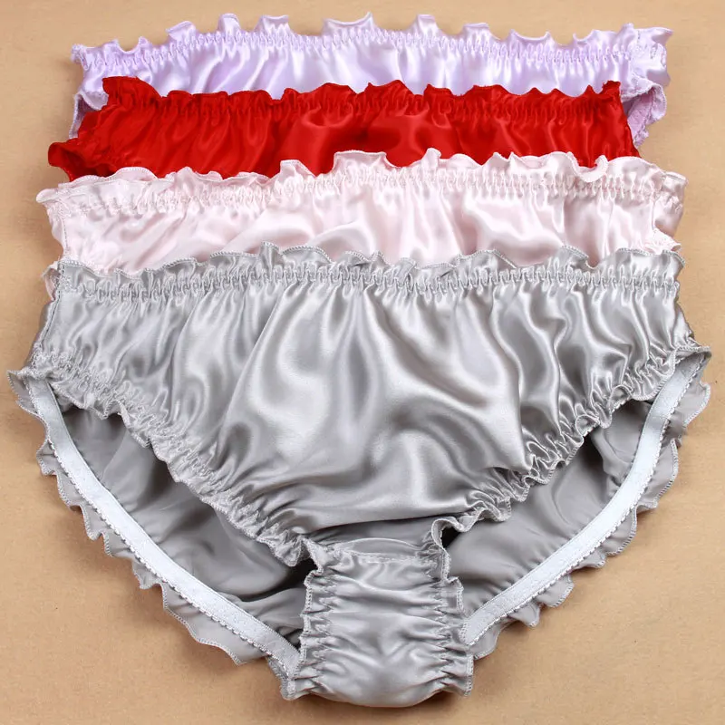 Womens 100% Silk Mesh Panties Low-waisted Ruffle Thongs Briefs Bikinis Underwear