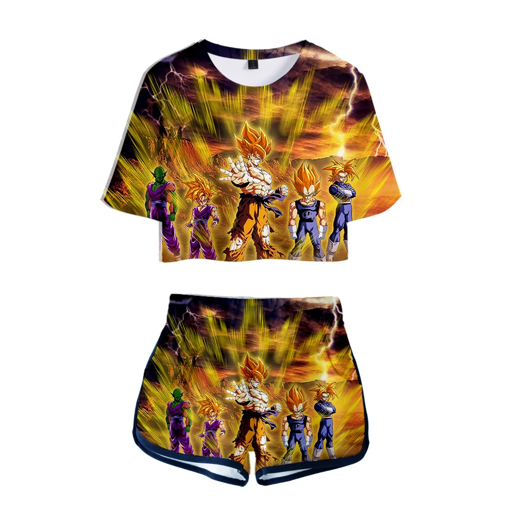 Аниме DRAGON BALL 3D Печатный стиль Kpop модный сексуальный топ на пуговицах живота +