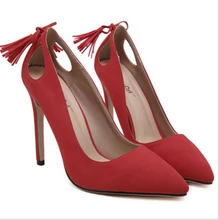 womens shoes heels sexy High Heels ladies pumps low heel shoes Pointed Toe pumps women Tassel white heels wedding shoes
