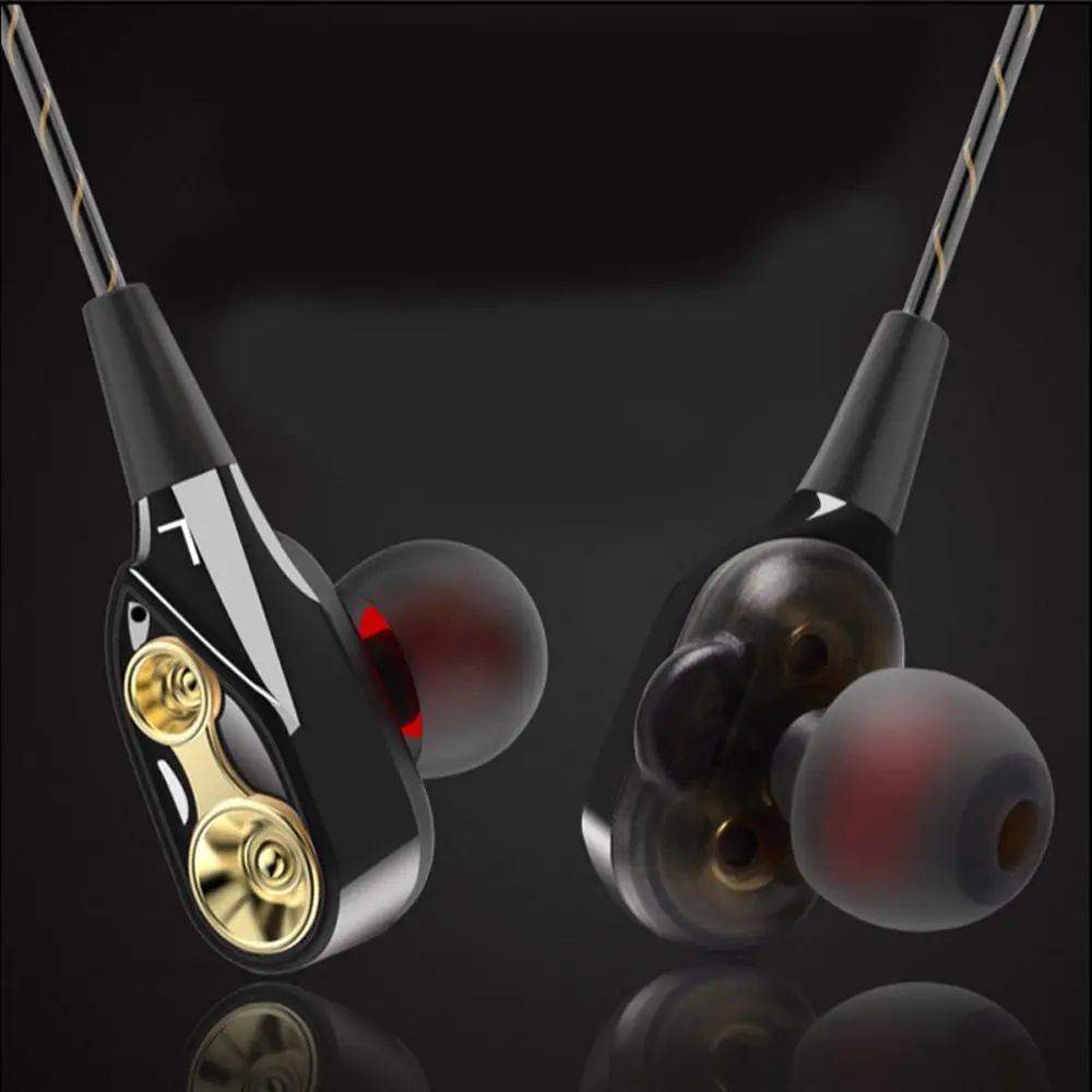 1 шт. Handsfree Dual Driver микрофон двойной блок стерео Бас Наушники для бега гарнитура