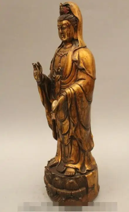 

S02848 15" Chinese Buddhism Bronze Stand Kwan-yin Guan Yin Bodhisattva Goddess Statue B0403