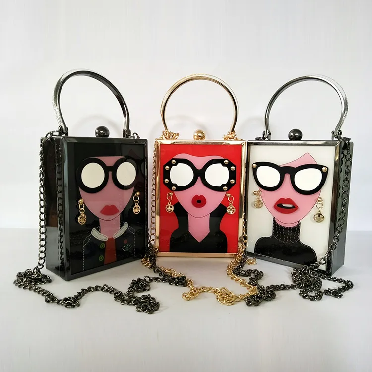 

Cute Acylic Cartoon Bags Women Handbags 2017 New Fashion Shoulder Bags Girls Party Hand Bag Female Designer Plastic Box Chain