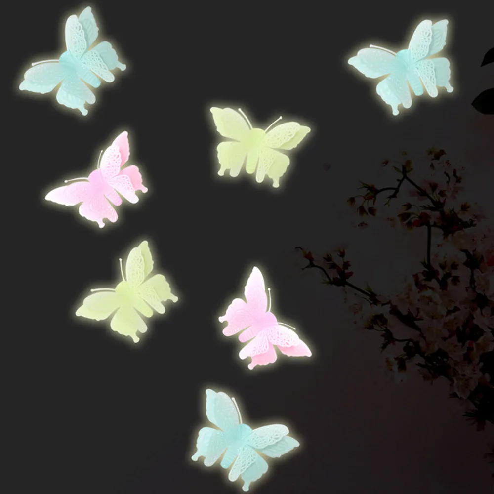 

Hot sale 6PC Luminous Butterflies Skin Wall Sticker Decorative Glow in the Dark Art for dropshipping