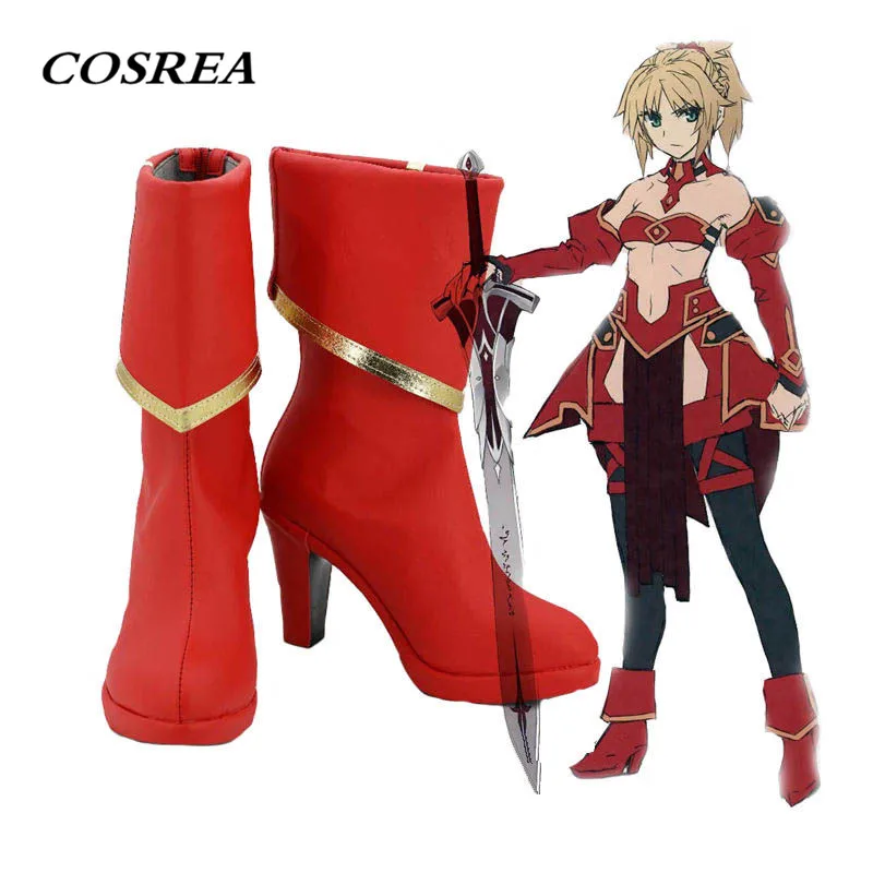 

COSREA Game Fate Grand Order Mordred Cosplay Costume FGO Red Fashion Boots Shoes Halloween Carnival Party For Adult Woman