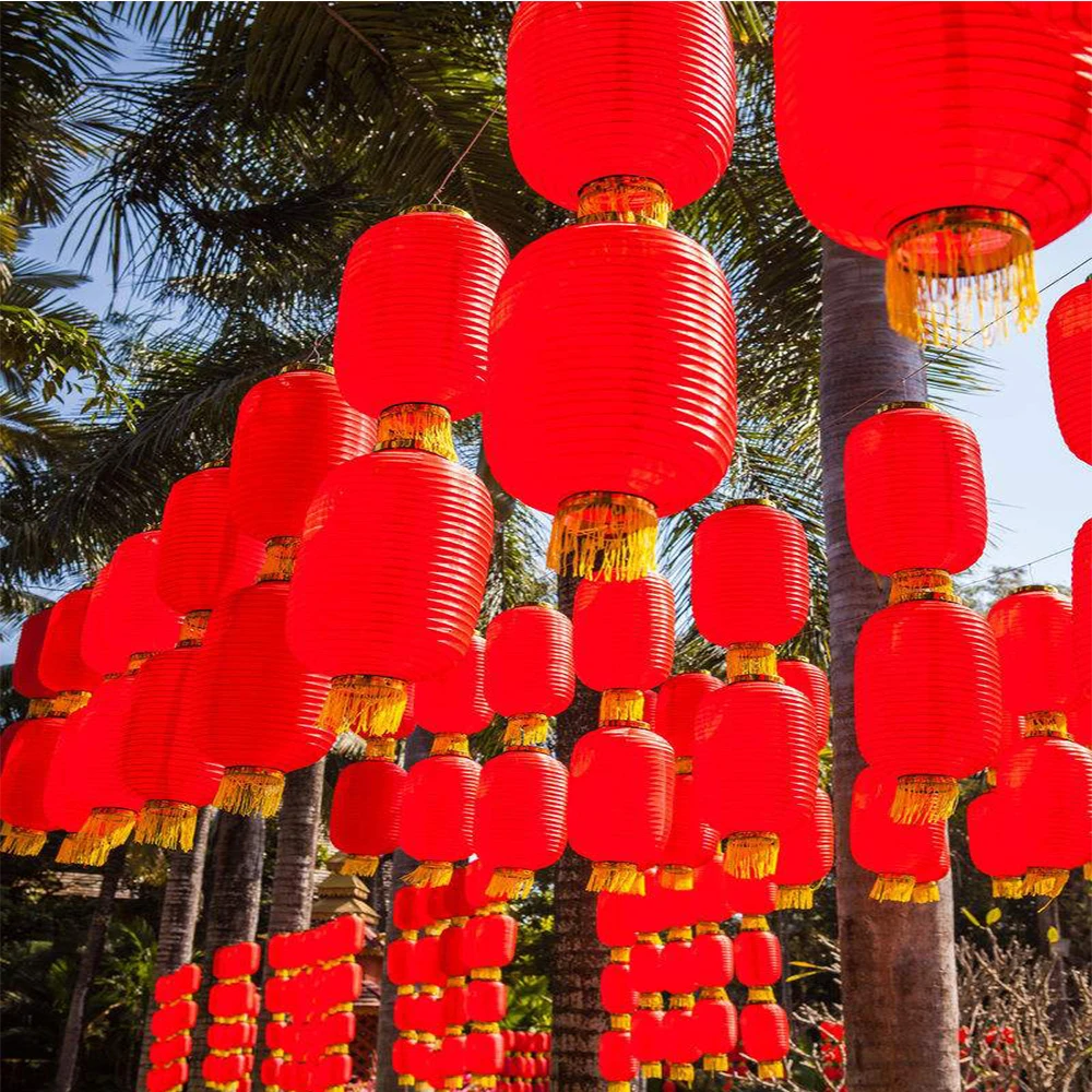 

3PC Red Chinese New Year Lantern Cylinder Chinese Lantern Festival Chinese Wind Adorn Chinese Friends Hotel Festival Decoration