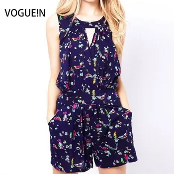 

New Womens Ladies Summer Bird Floral Print Hollow Sleeveless Jumpsuit Playsuit