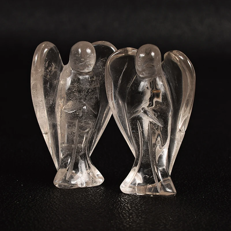2 pcs Gemstone Rock Quartz Angel Hand Carved Semi Precious Craft Angel