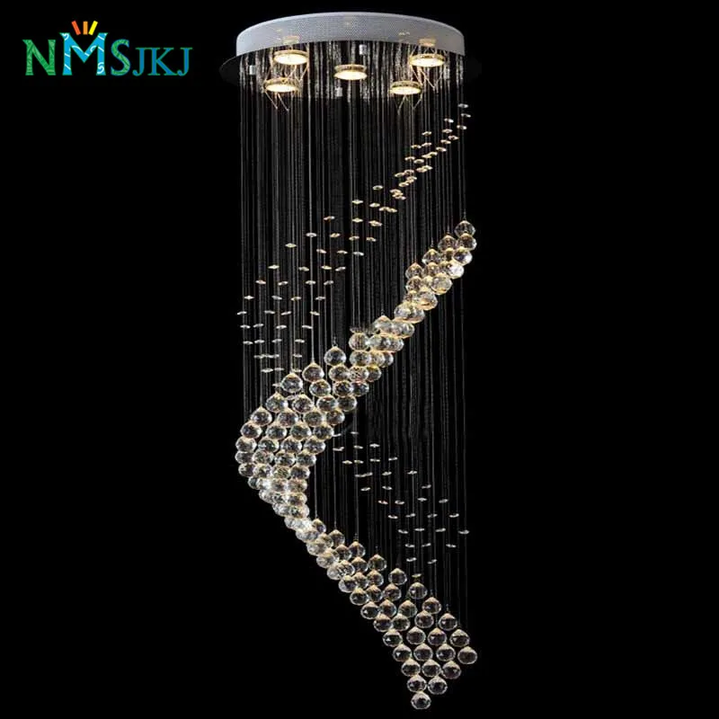 

Modern Large Round Spiral Crystal Decoration Lighting Fixture Chandelier for Restaurant Hotel Staircase Foyer Dia50*H150cm