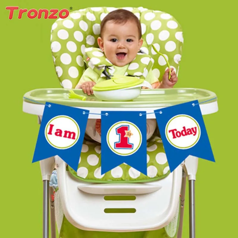 

Tronzo Birthday Banner Boy Girl First Birthday Paperboard Pink Blue Chair Flag One Year Old Hanging Baby Shower Party Decoration