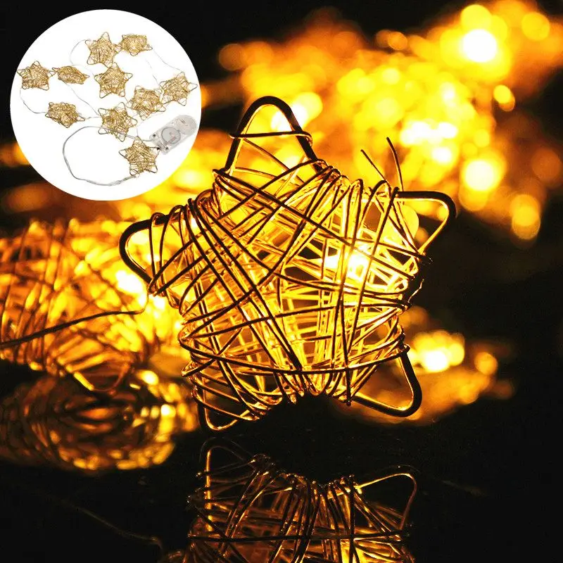 

2/5Strips Pack 10 LED Star Fairy String Light 1M Five Angle Star Light Iron Wire Lamp String Lights Decor Wedding Party Kid room
